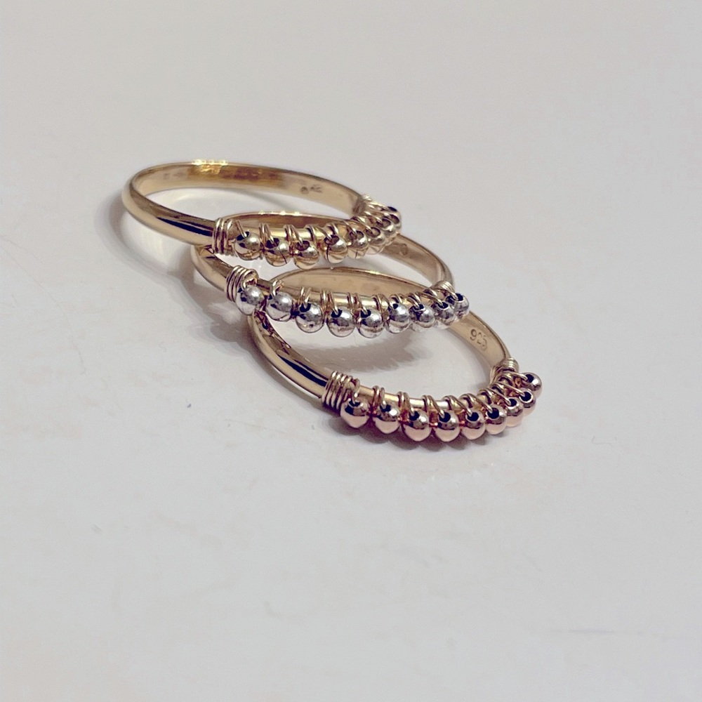 Tri colored Sterling silver bead rings Size 6.5